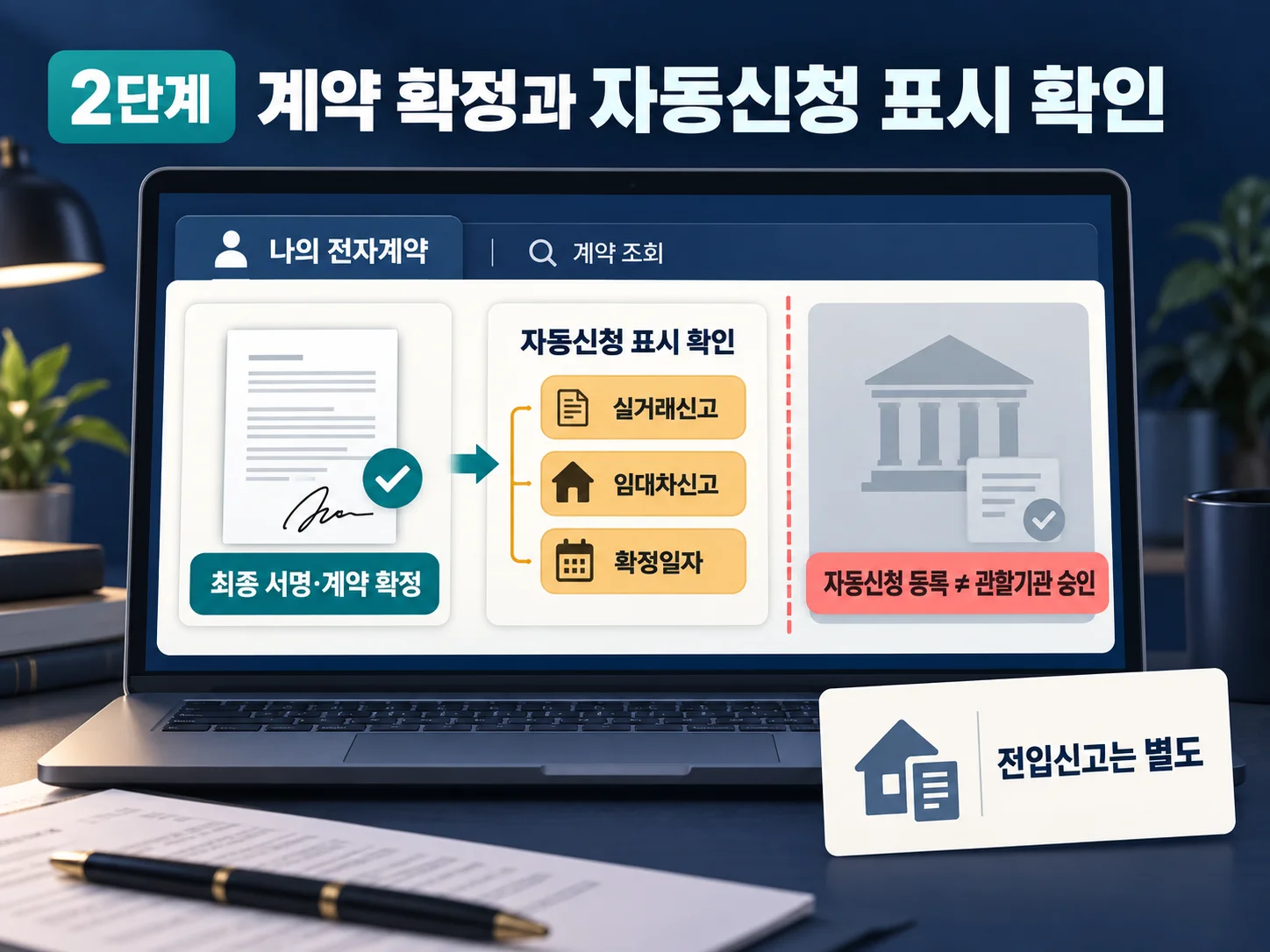 전자계약시스템에서 자동신청 표시와 계약 확정 상태 조회