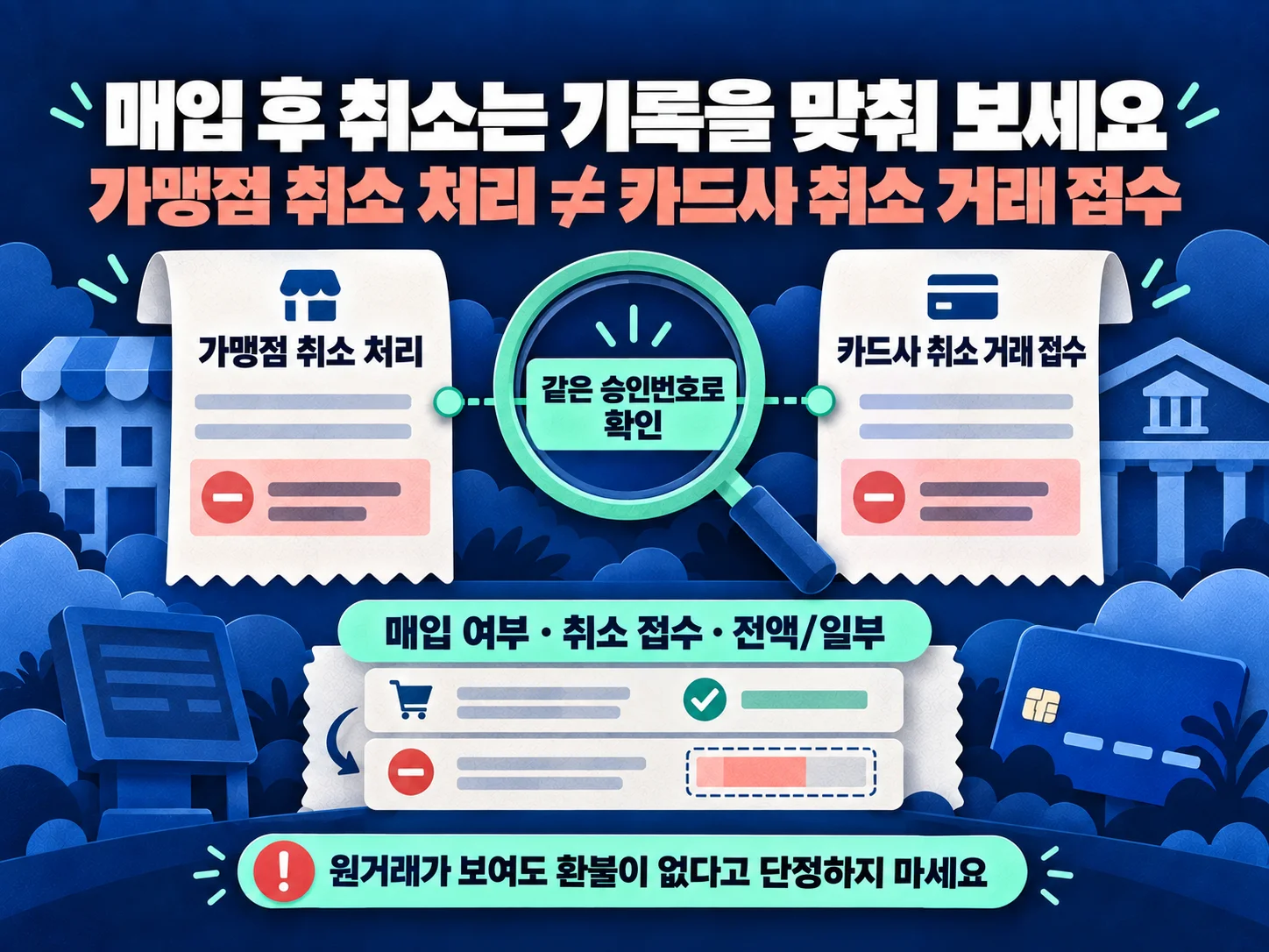 해외 카드 환불 거래와 가맹점 취소일 대조