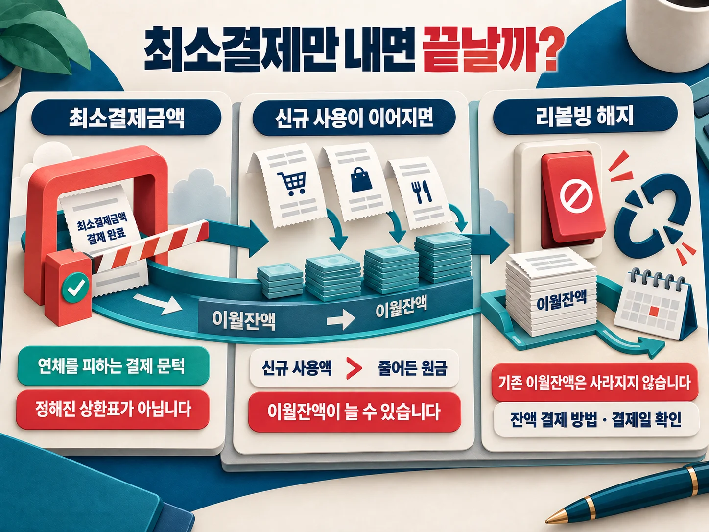 리볼빙 최소결제금액 납부 시 이월잔액과 수수료 확인