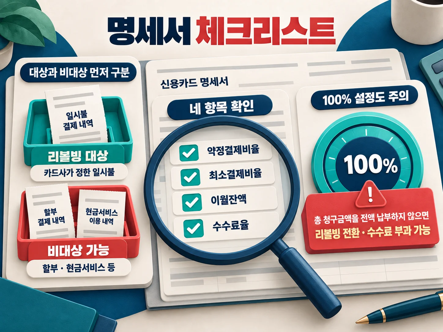 리볼빙 대상 금액과 비대상 할부금액 확인 체크리스트