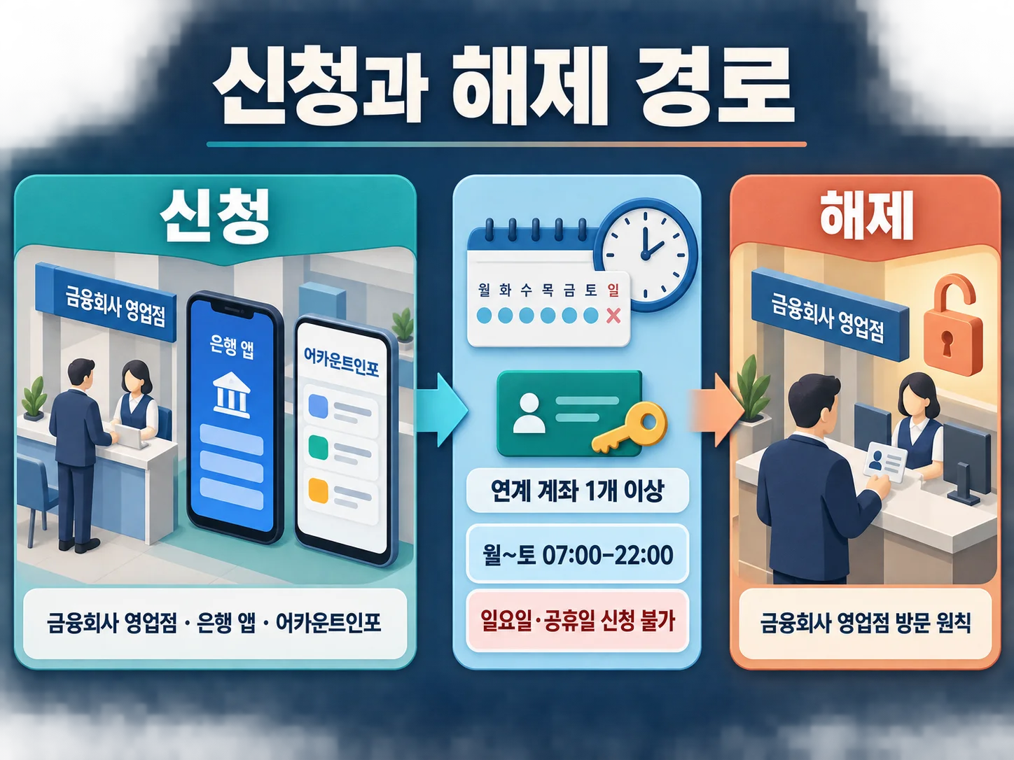 안심차단 신청 채널과 영업점 해제 절차 안내
