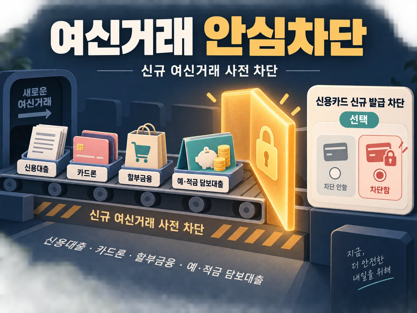 여신거래 안심차단으로 신규 대출과 신용카드 발급을 확인하는 안내
