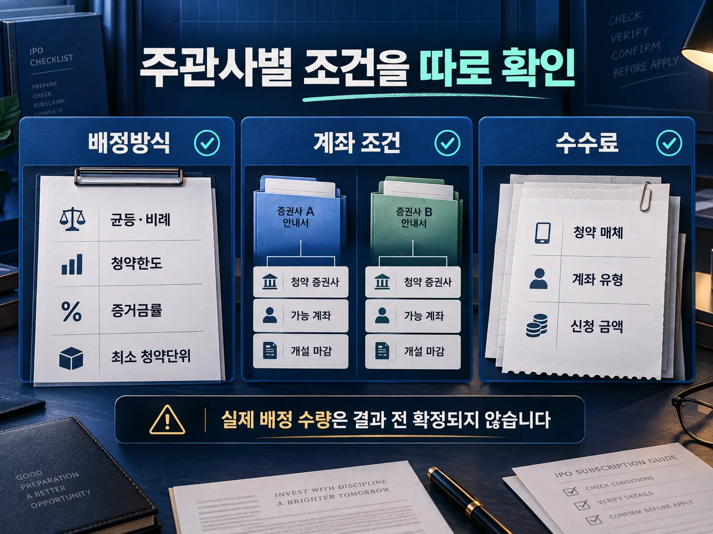 - 공모주 배정방식·청약한도·수수료·증권사 계좌 조건 체크