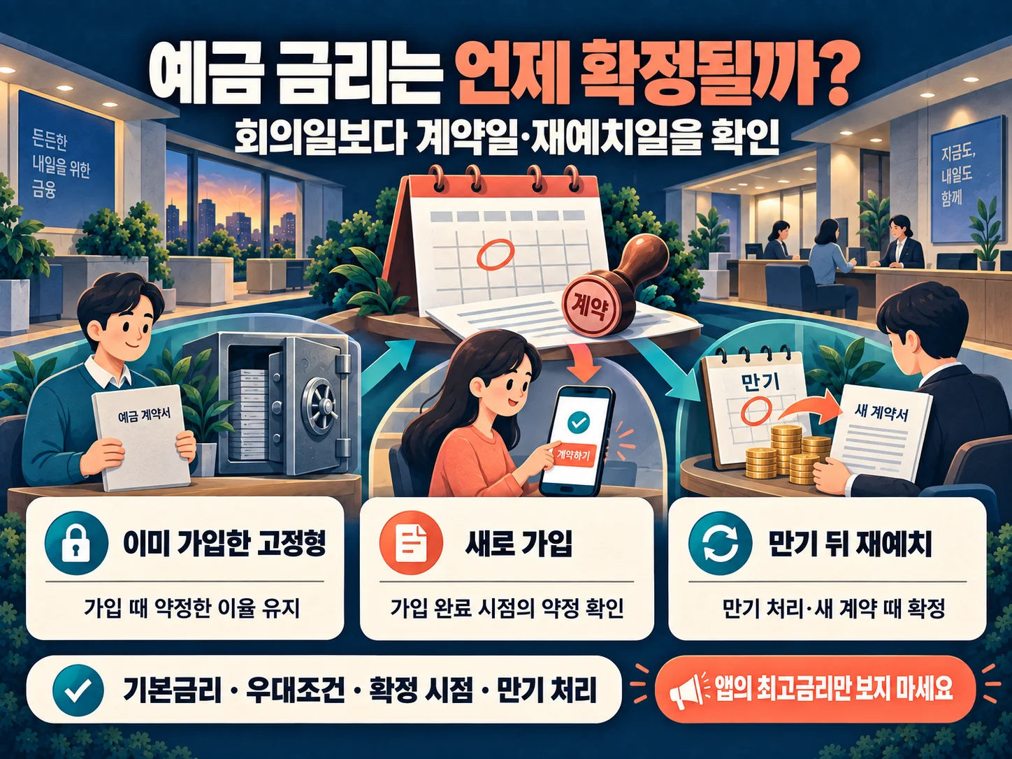 예금 금리의 가입 계약일과 만기 재예치일 확인