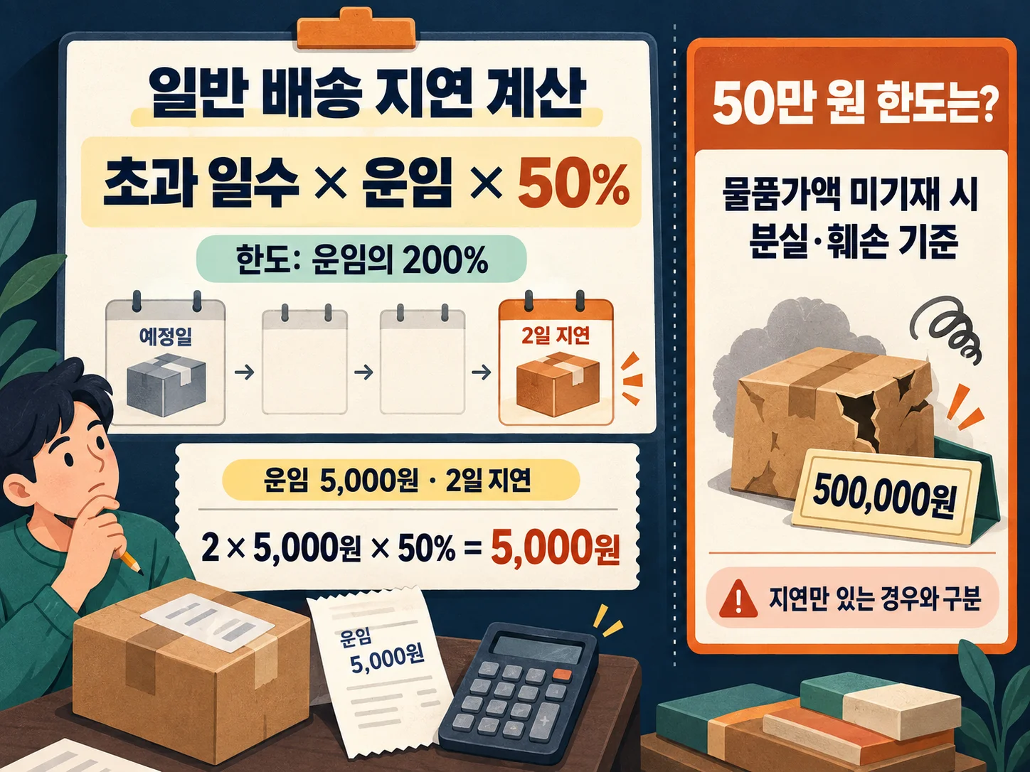 - 택배 지연 배상 운임 기준 계산 확인