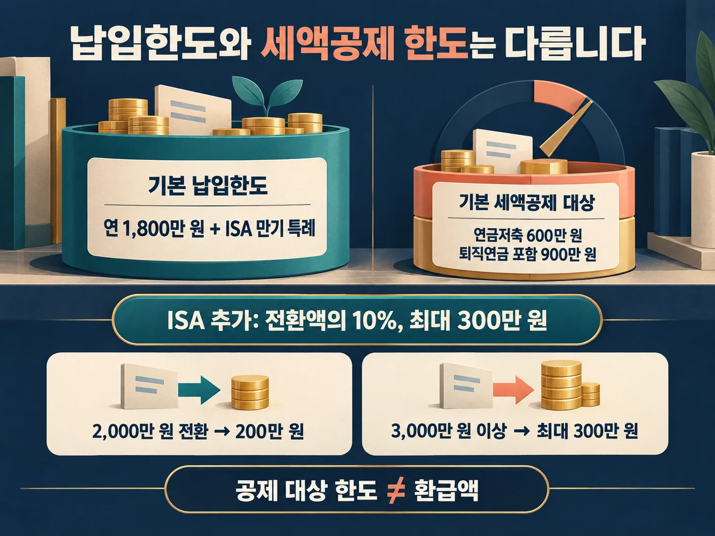 연금계좌 기본 한도와 ISA 추가 세액공제 한도 비교