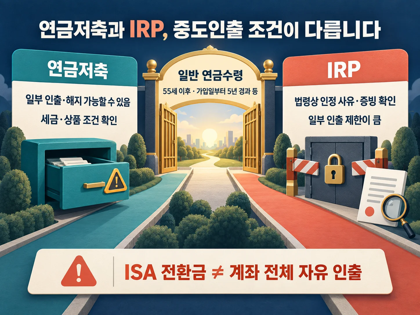 연금저축과 IRP 중도인출 조건 및 연금수령 요건 비교