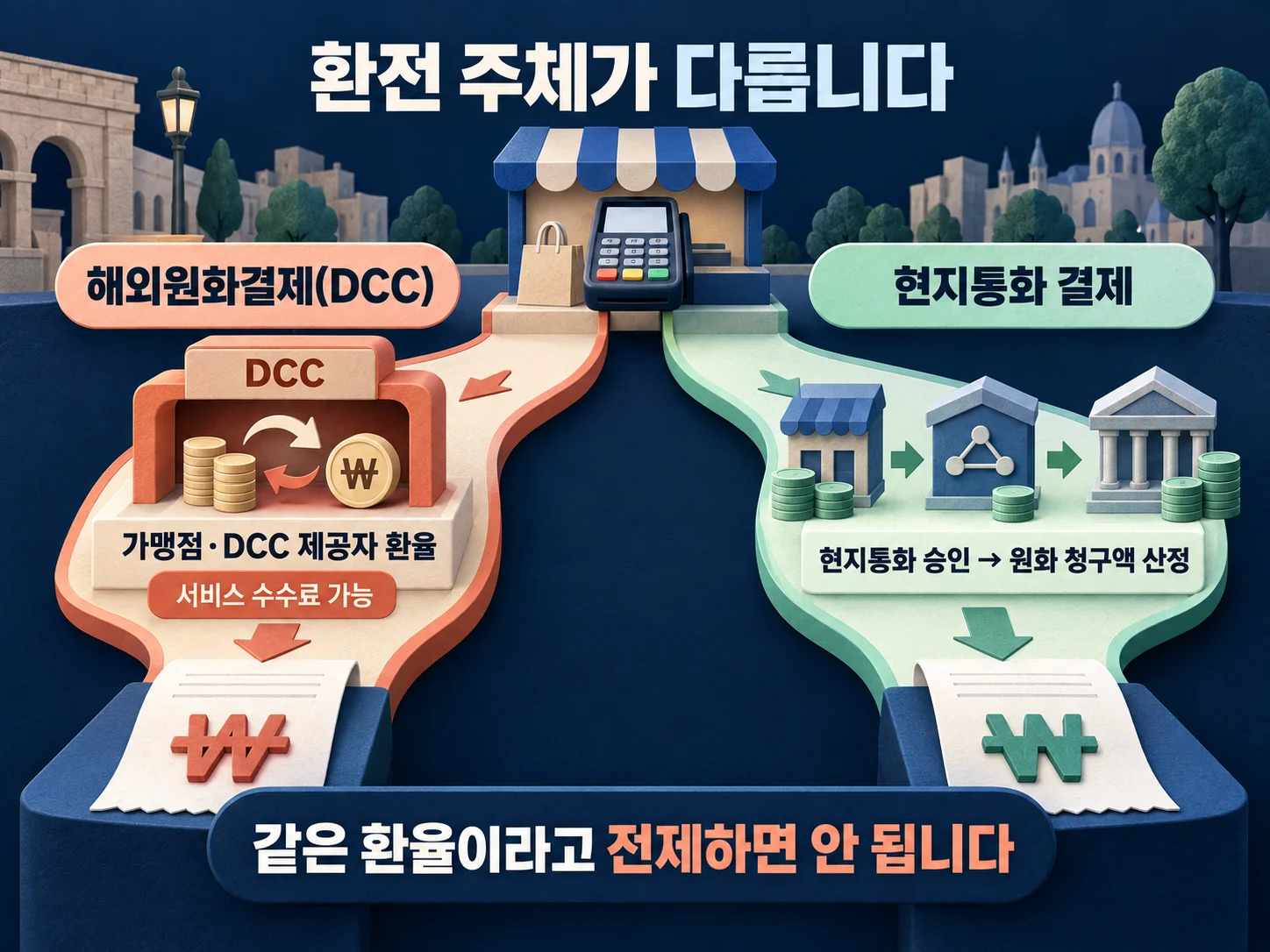 해외원화결제 DCC와 현지통화 결제의 환전 주체 비교