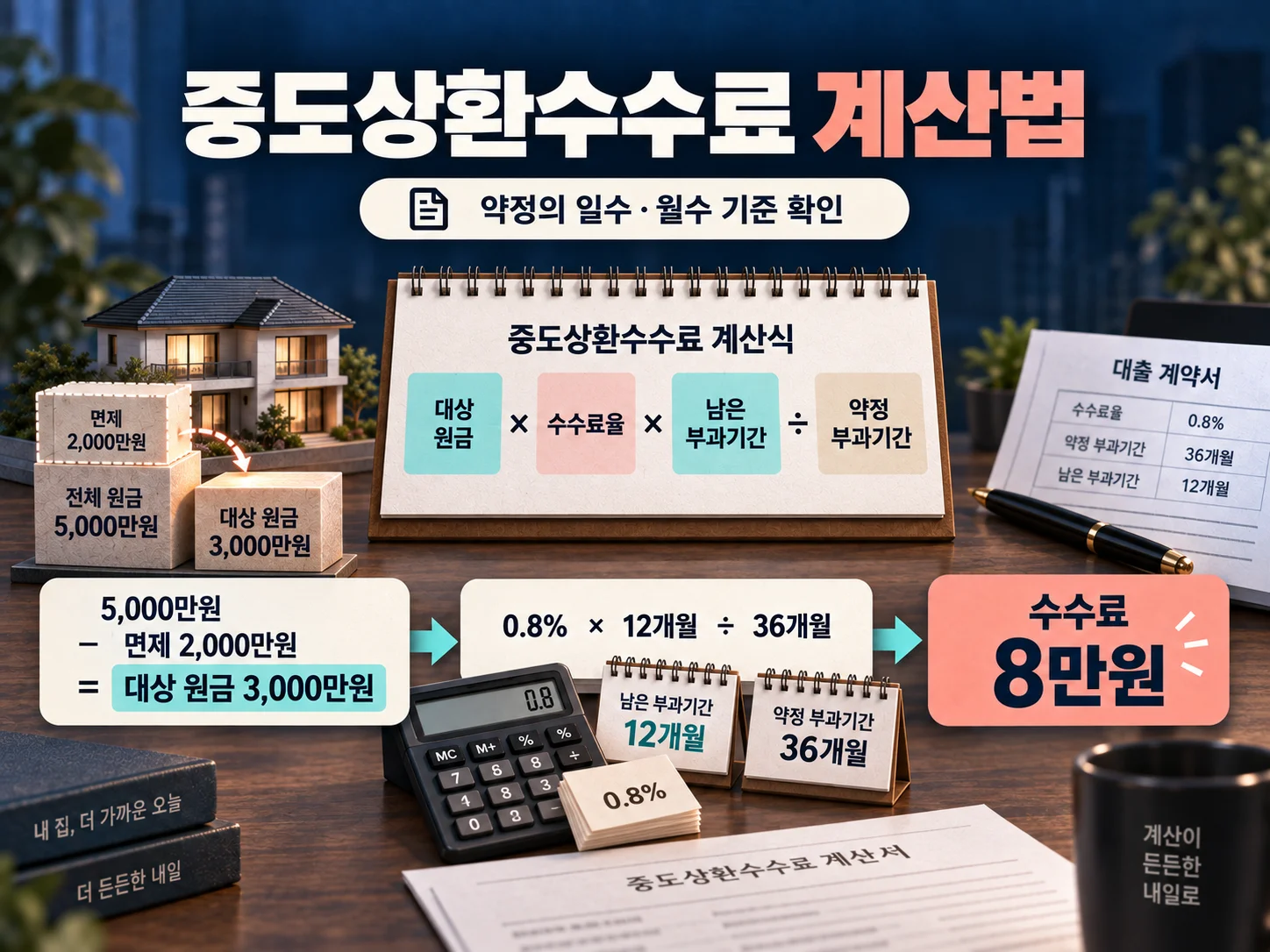 주택담보대출 중도상환수수료 계산식과 면제금액 예시