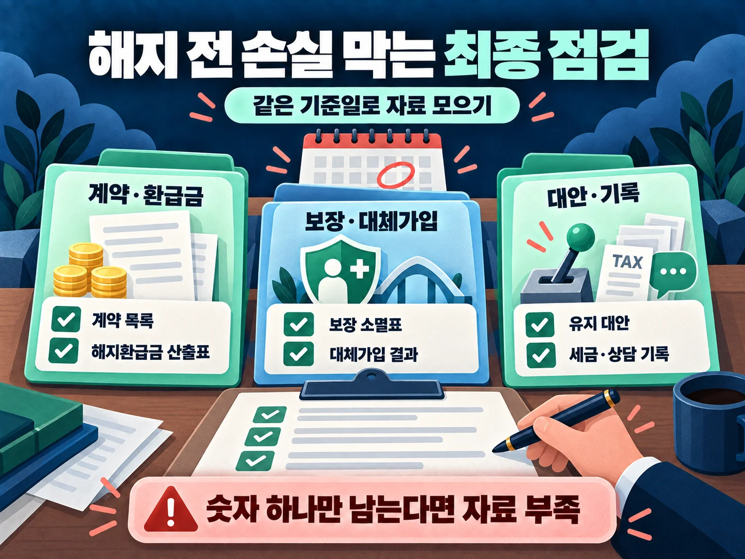 - 보험 해지 전 해지환급금과 유지 대안을 점검하는 체크리스트 이미지