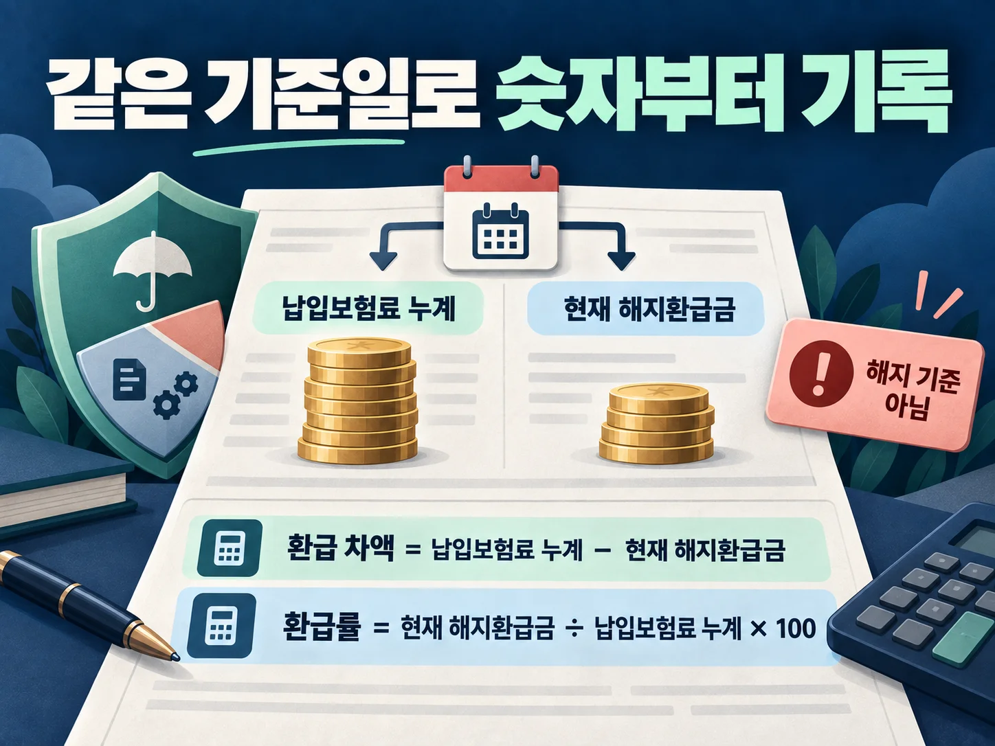 - 납입보험료와 해지환급금 및 환급률을 비교하는 이미지