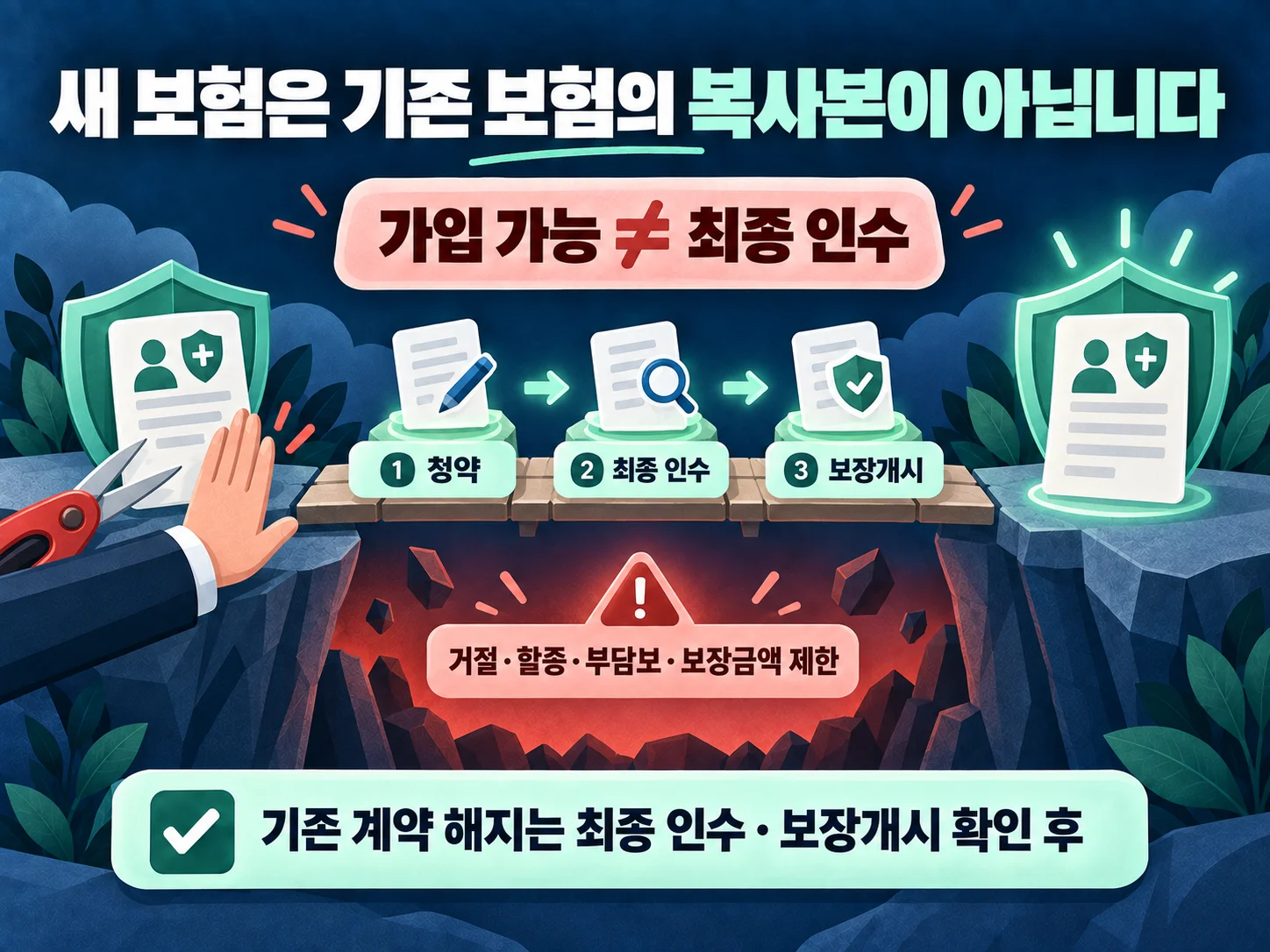 - 대체가입 보험의 최종 인수와 보장개시 조건을 확인하는 이미지