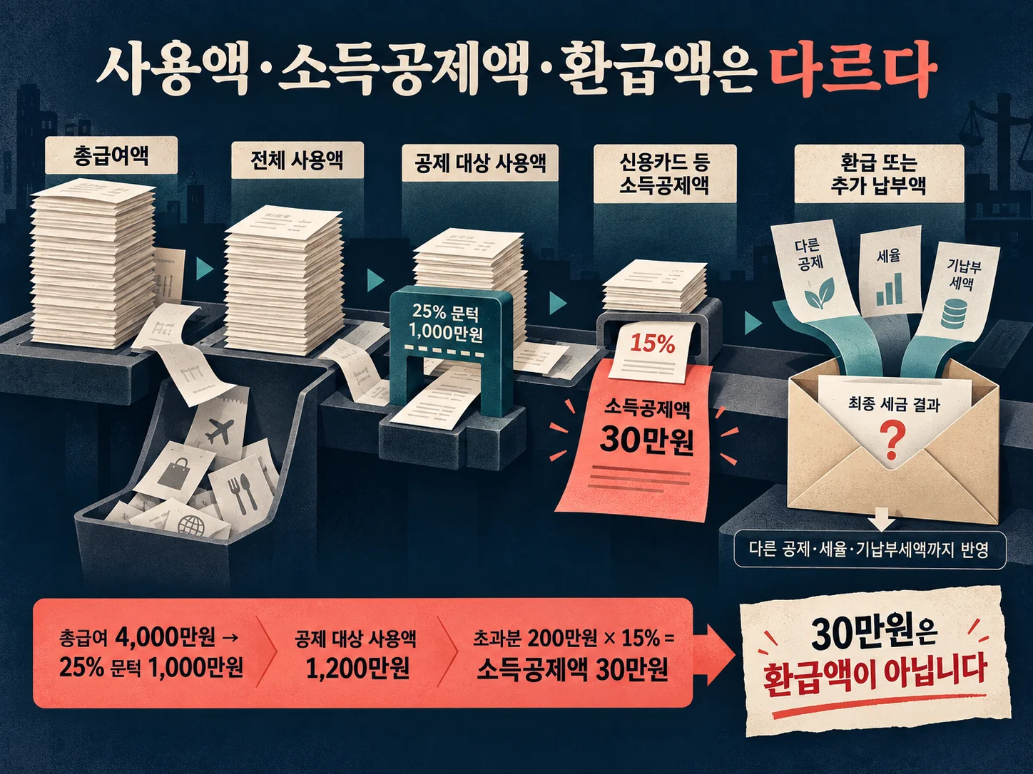 - 신용카드 소득공제액과 실제 환급액의 차이