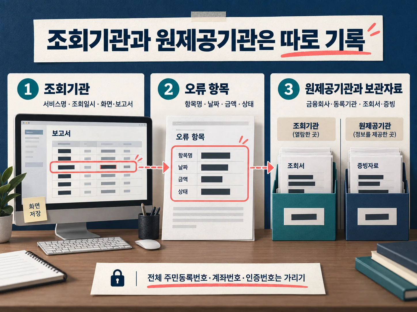 신용정보 조회기관과 원제공기관 기록표