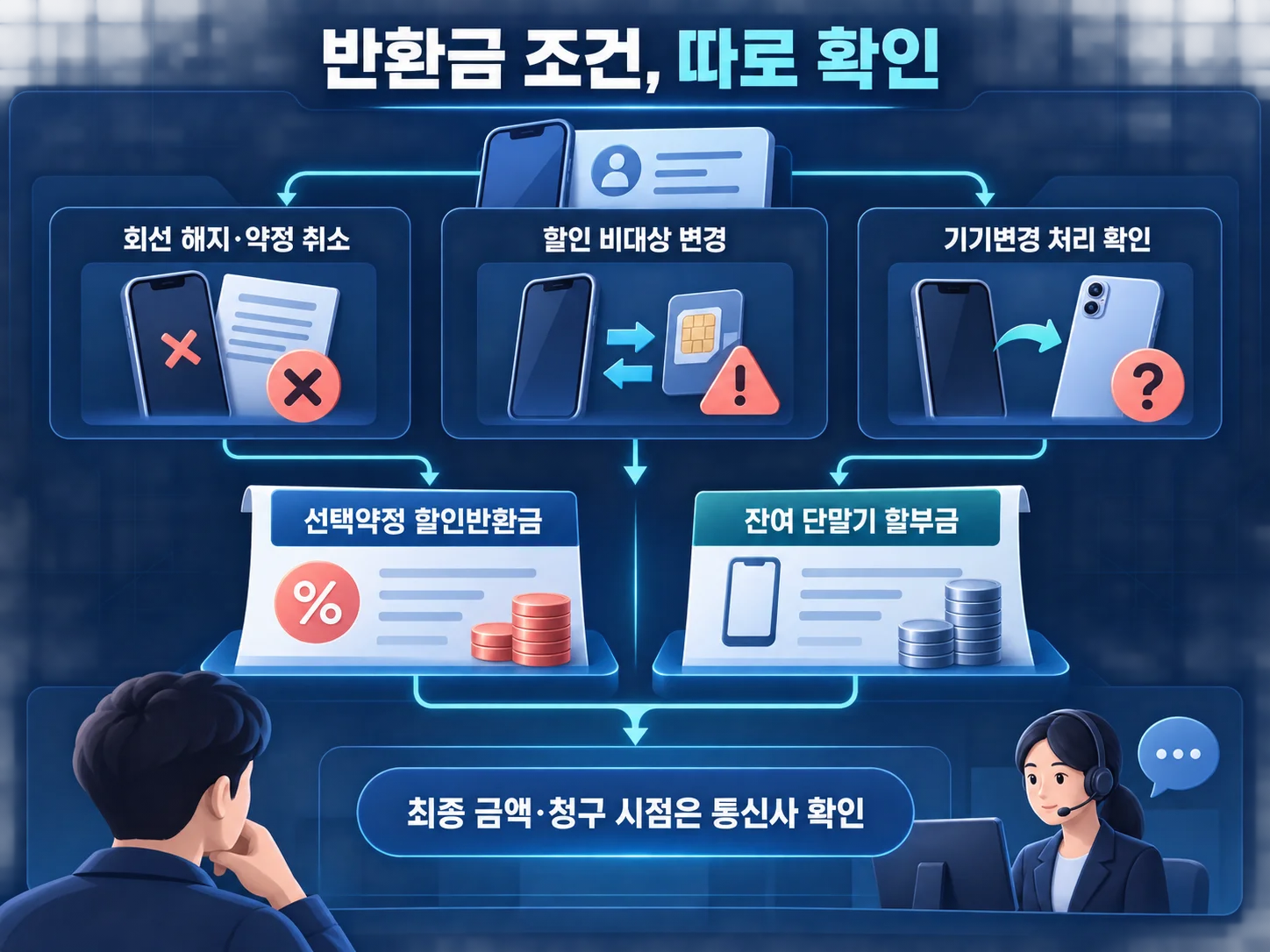 기기변경과 해지 때 선택약정 할인반환금을 확인하는 이미지