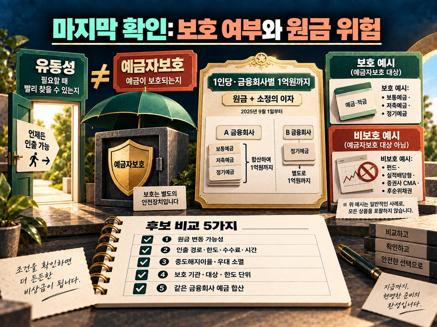 예금자보호 한도와 원금 변동 위험 체크리스트를 확인하는 모습