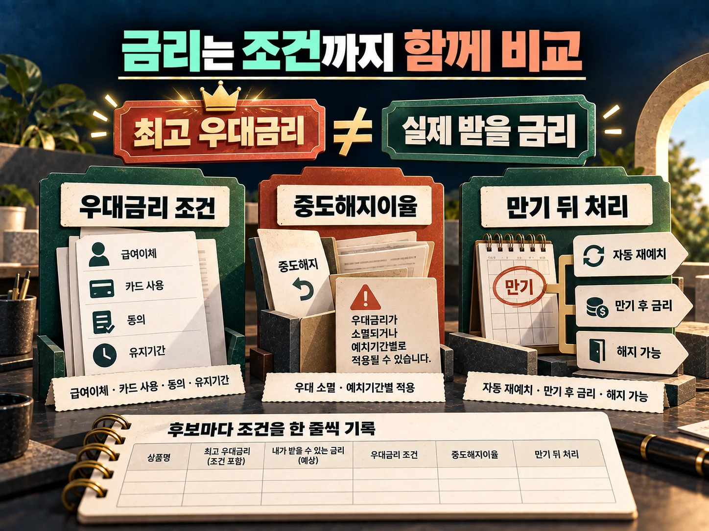 비상자금 상품의 금리와 중도해지이율 조건을 확인하는 모습