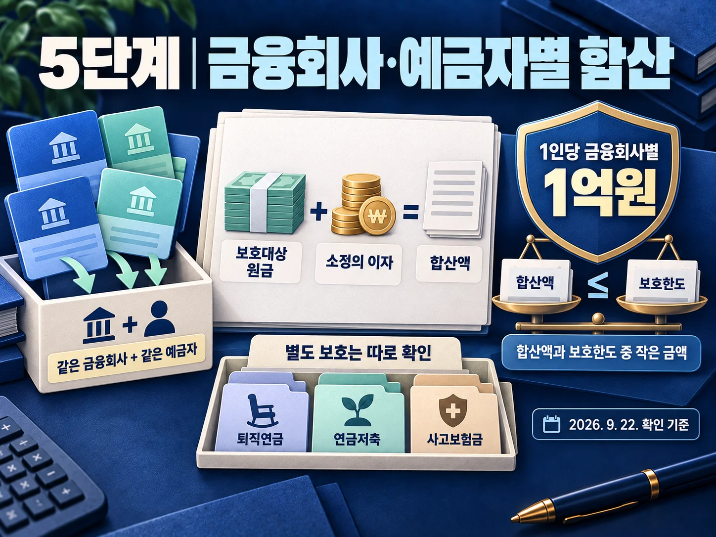 금융회사별 예금 원금과 이자를 합산해 예금자보호 한도를 계산하는 표.
