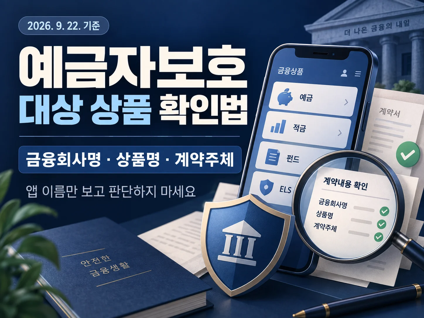 예금자보호 대상 상품 확인 방법을 안내하는 금융 점검 이미지.