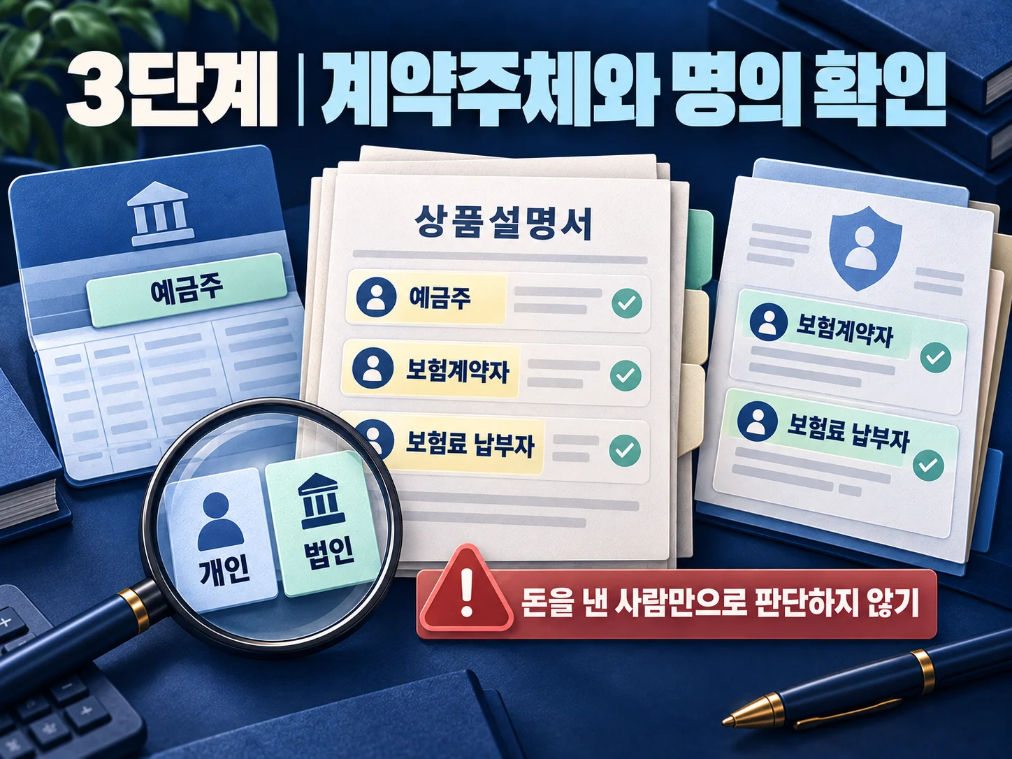 상품설명서에서 예금주와 계약주체를 확인하는 예금자보호 점검.