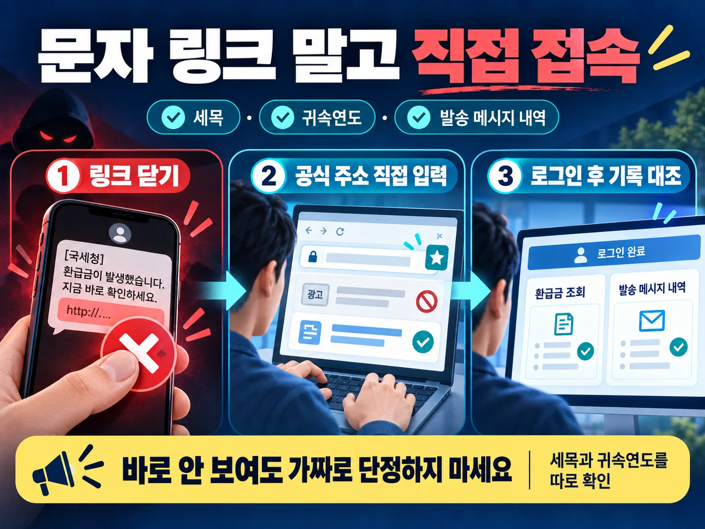 문자 링크 대신 홈택스 공식 조회 화면에 직접 접속하는 단계