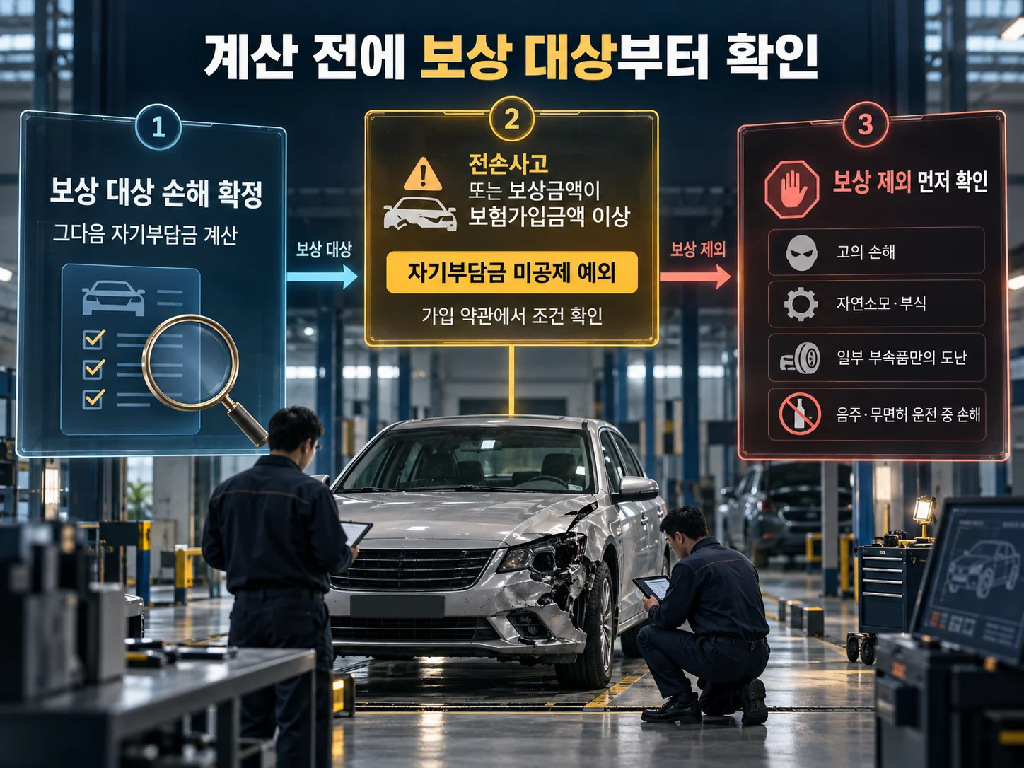 전부손해와 자기차량손해 보상 제외 항목 확인