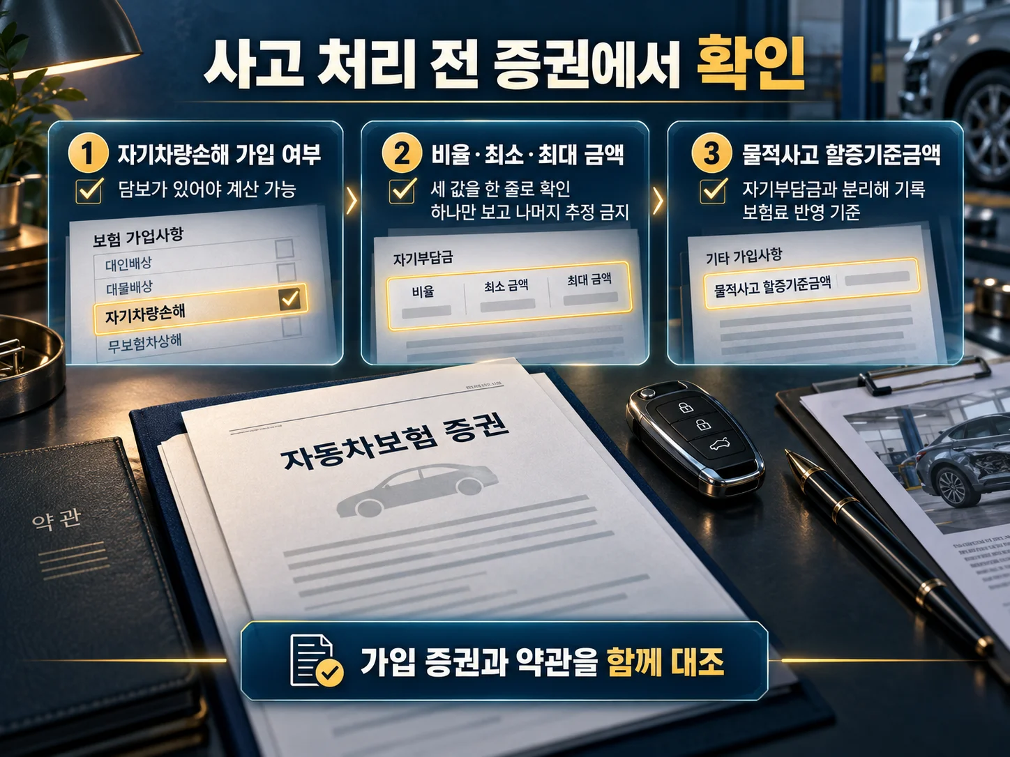 자동차보험 증권의 자기부담금 확인 항목