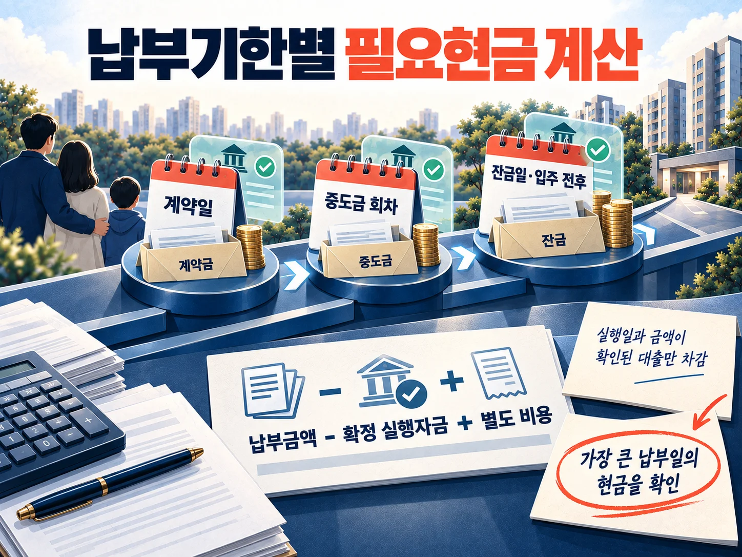 무순위 청약 계약금·중도금·잔금의 필요현금을 계산하는 이미지
