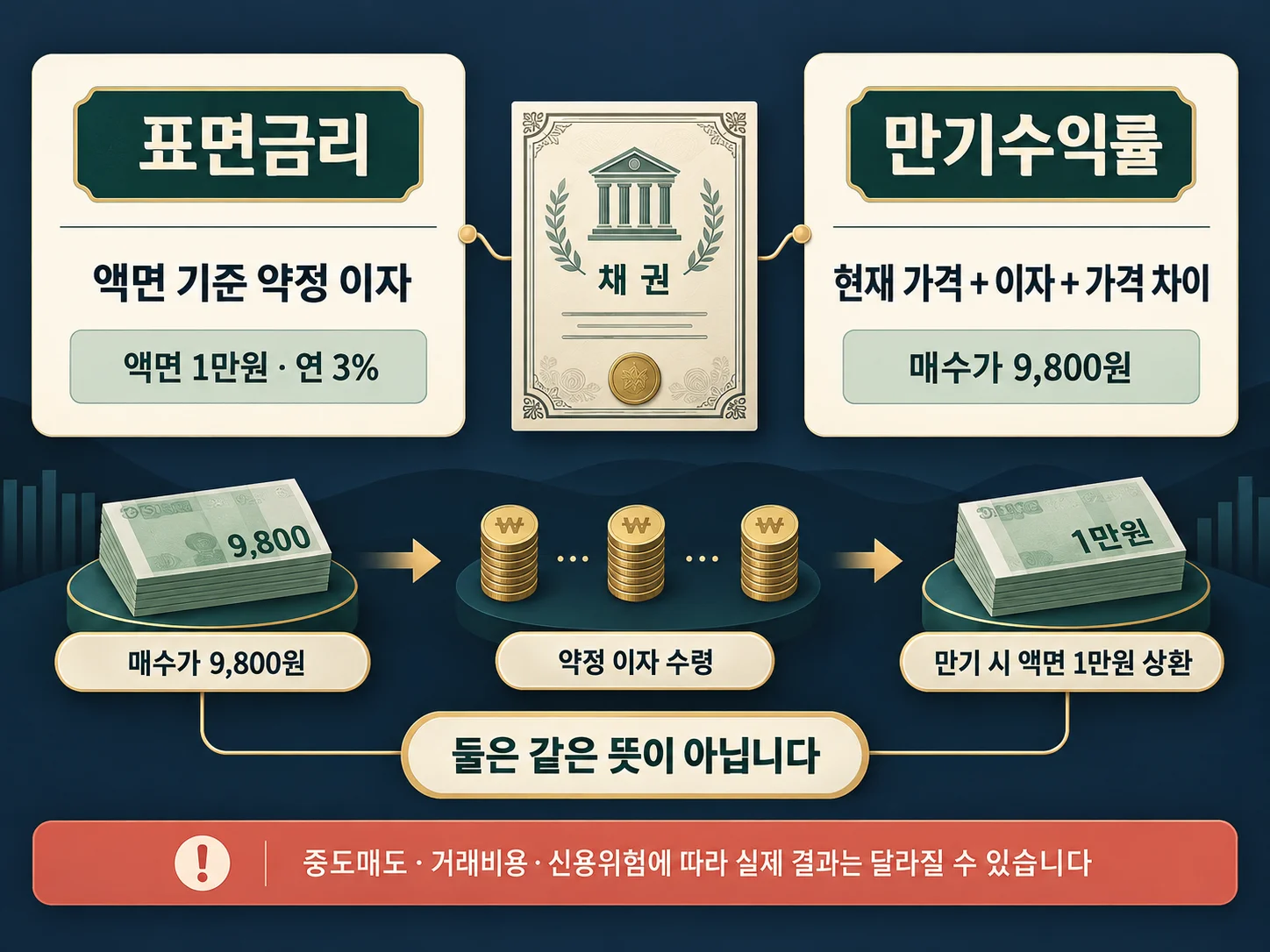 표면금리와 만기수익률 차이를 비교하는 회사채 금리