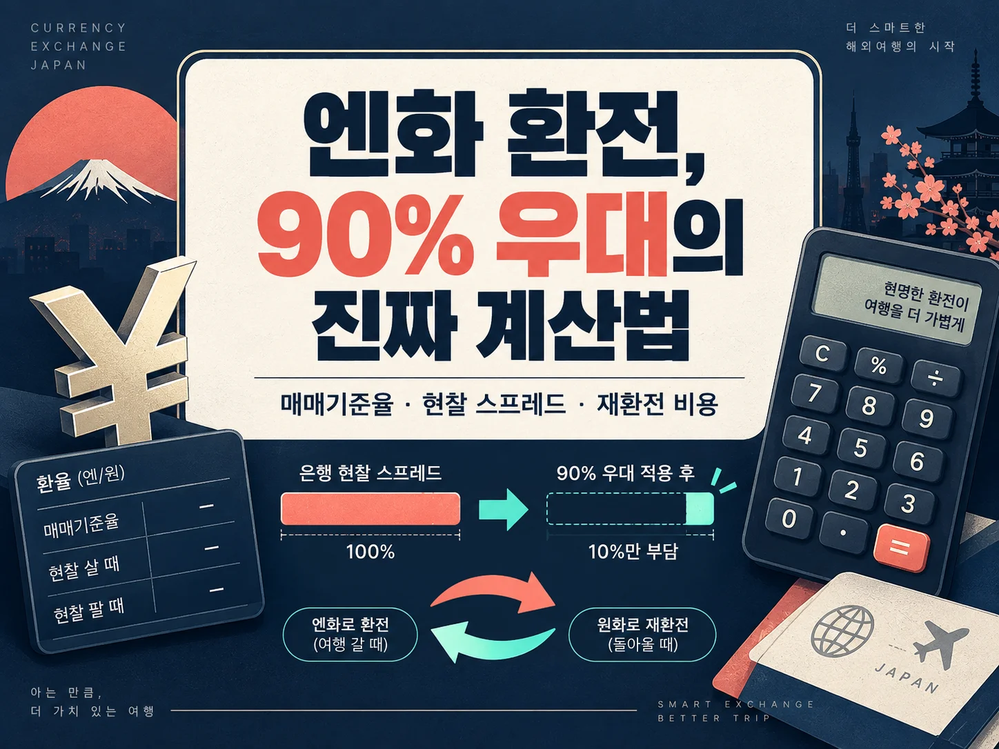 엔화 현찰 환전 수수료와 환율우대 계산을 안내하는 대표 이미지