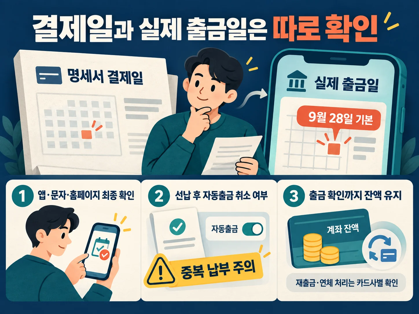 카드대금 출금예정일과 결제계좌 잔액 점검