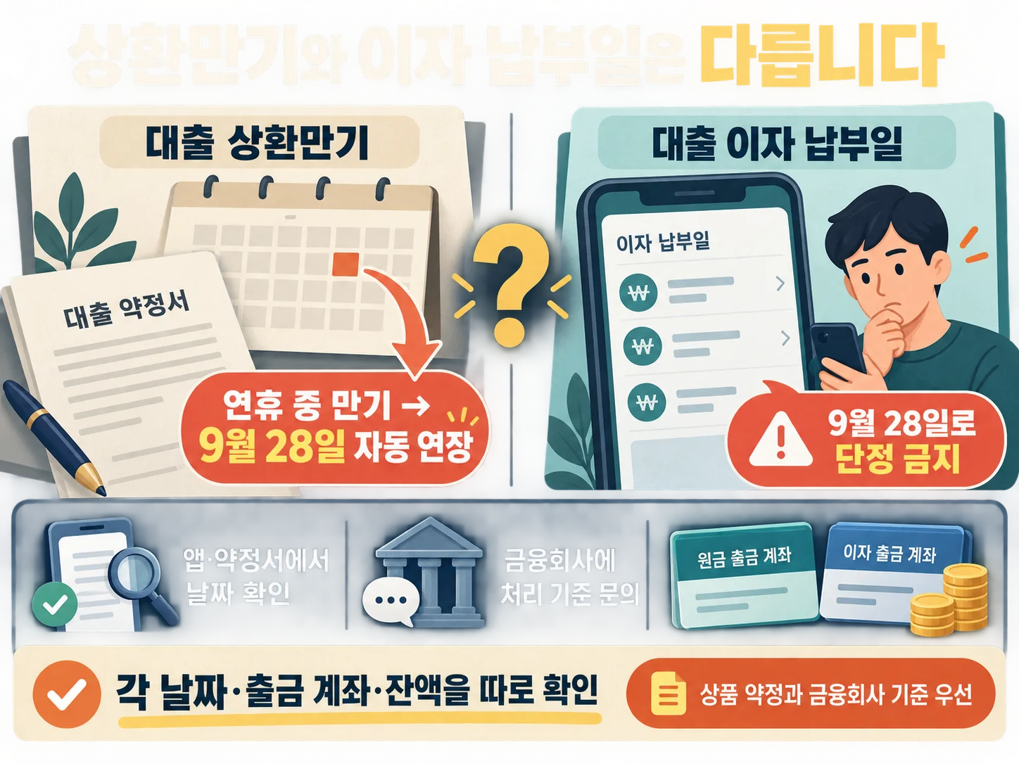 대출 상환만기와 이자 납부일 구분 확인