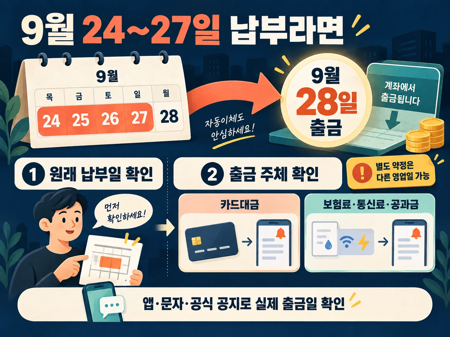 2026년 추석 연휴 납부일과 실제 출금일 확인
