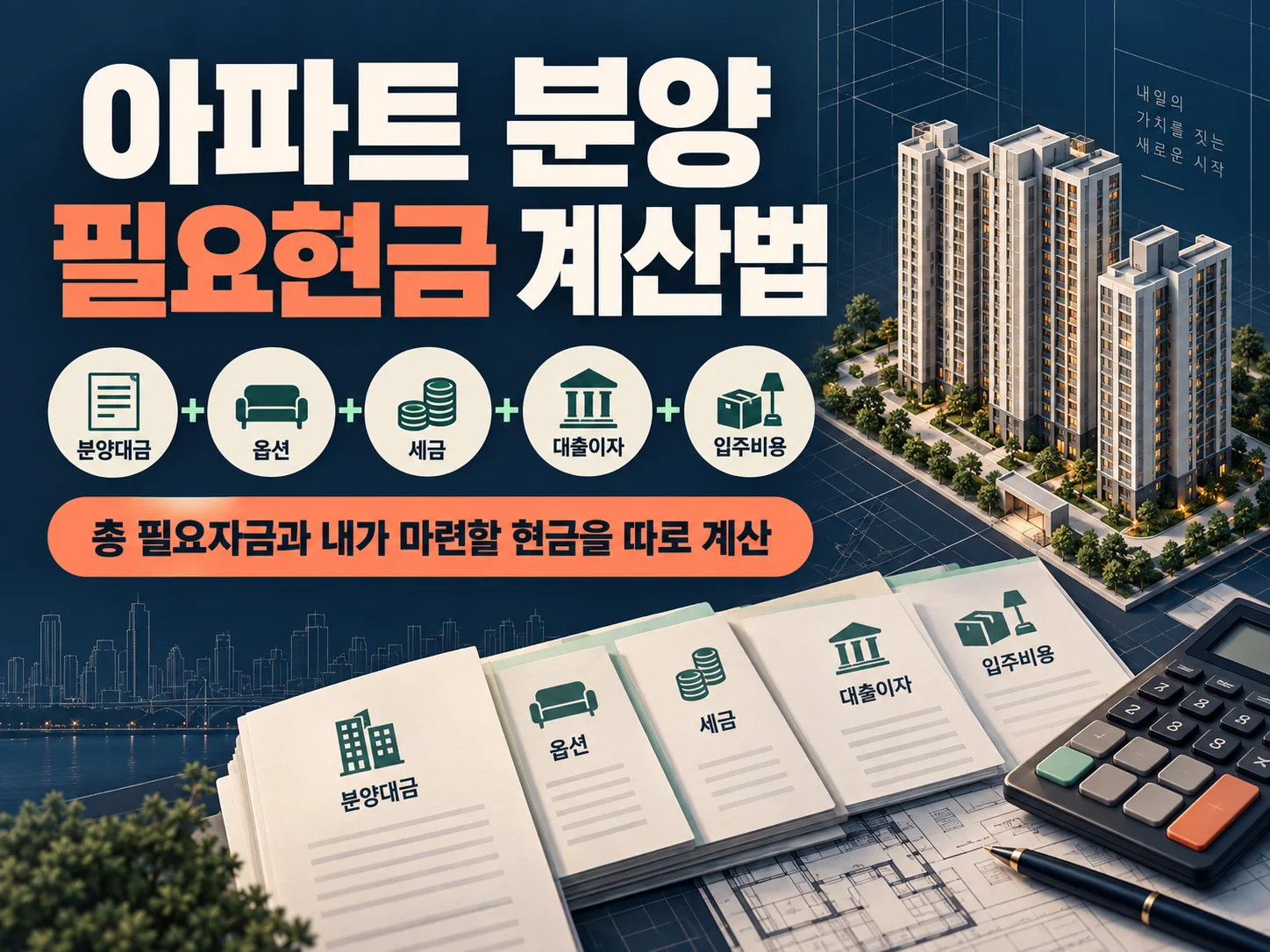 아파트 분양 필요현금을 납부 시점별로 정리하는 계산 계획