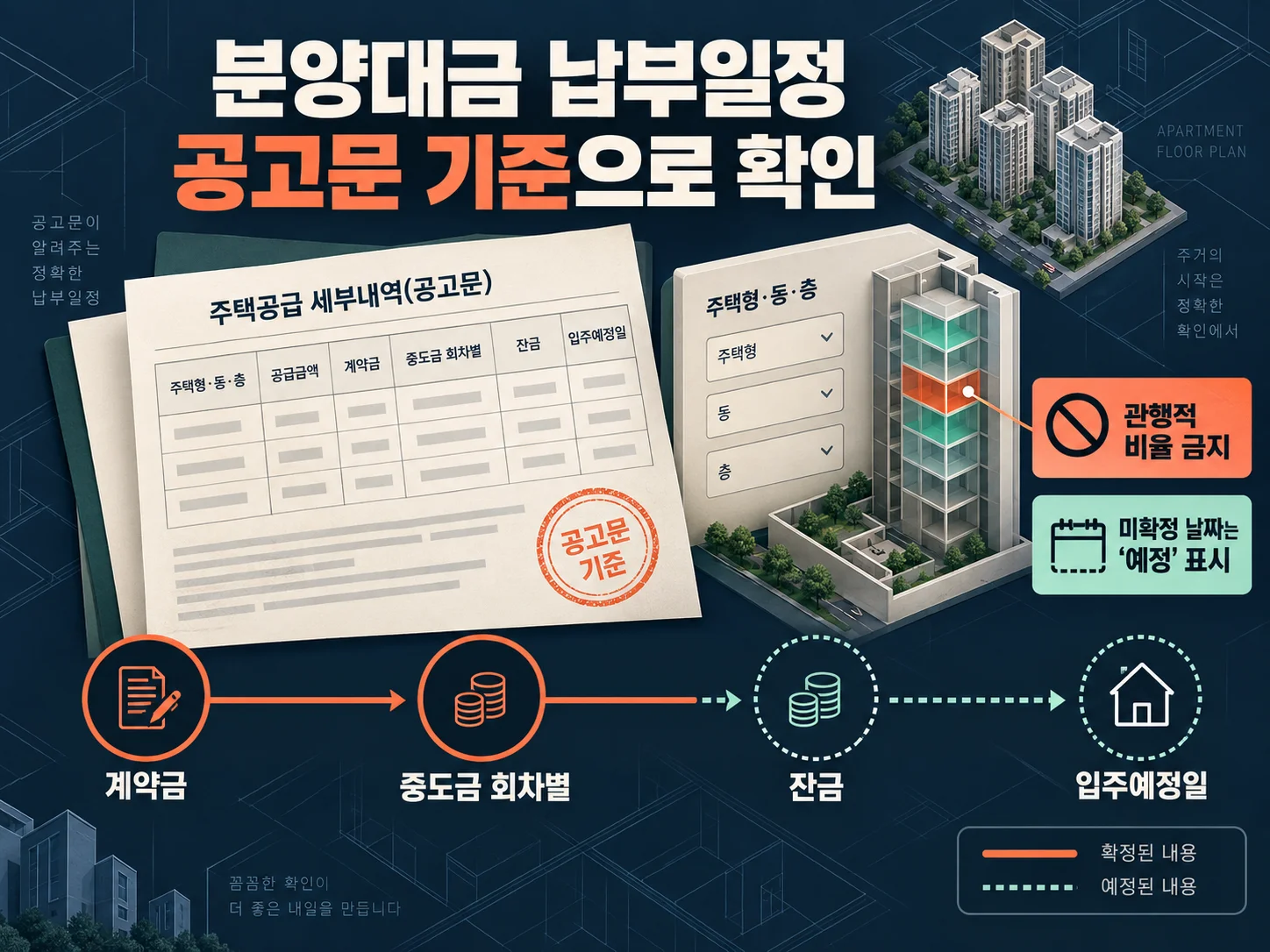 아파트 분양 필요현금 계산을 위한 계약금·중도금·잔금 납부일정 확인