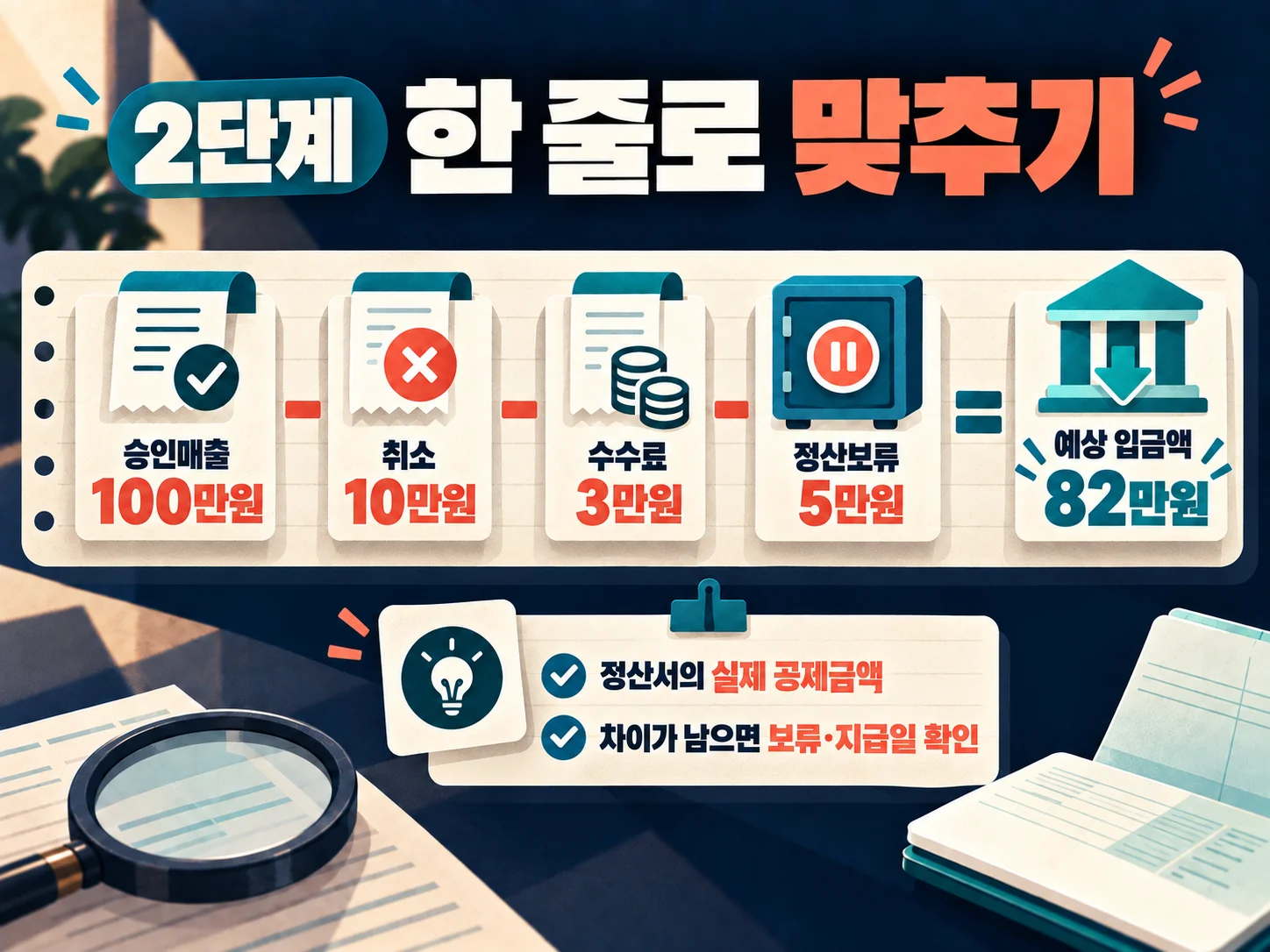 취소금액과 수수료를 반영해 카드매출 입금액을 계산하는 정산표