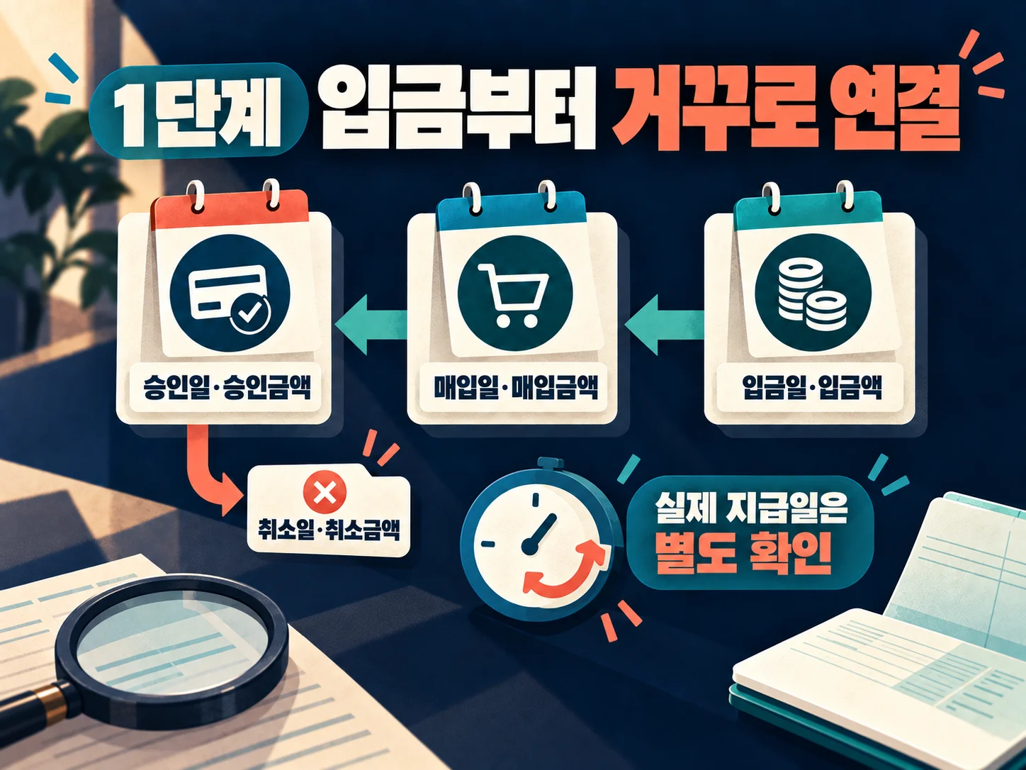 입금일·매입일·승인일을 대조하는 카드매출 입금액 확인