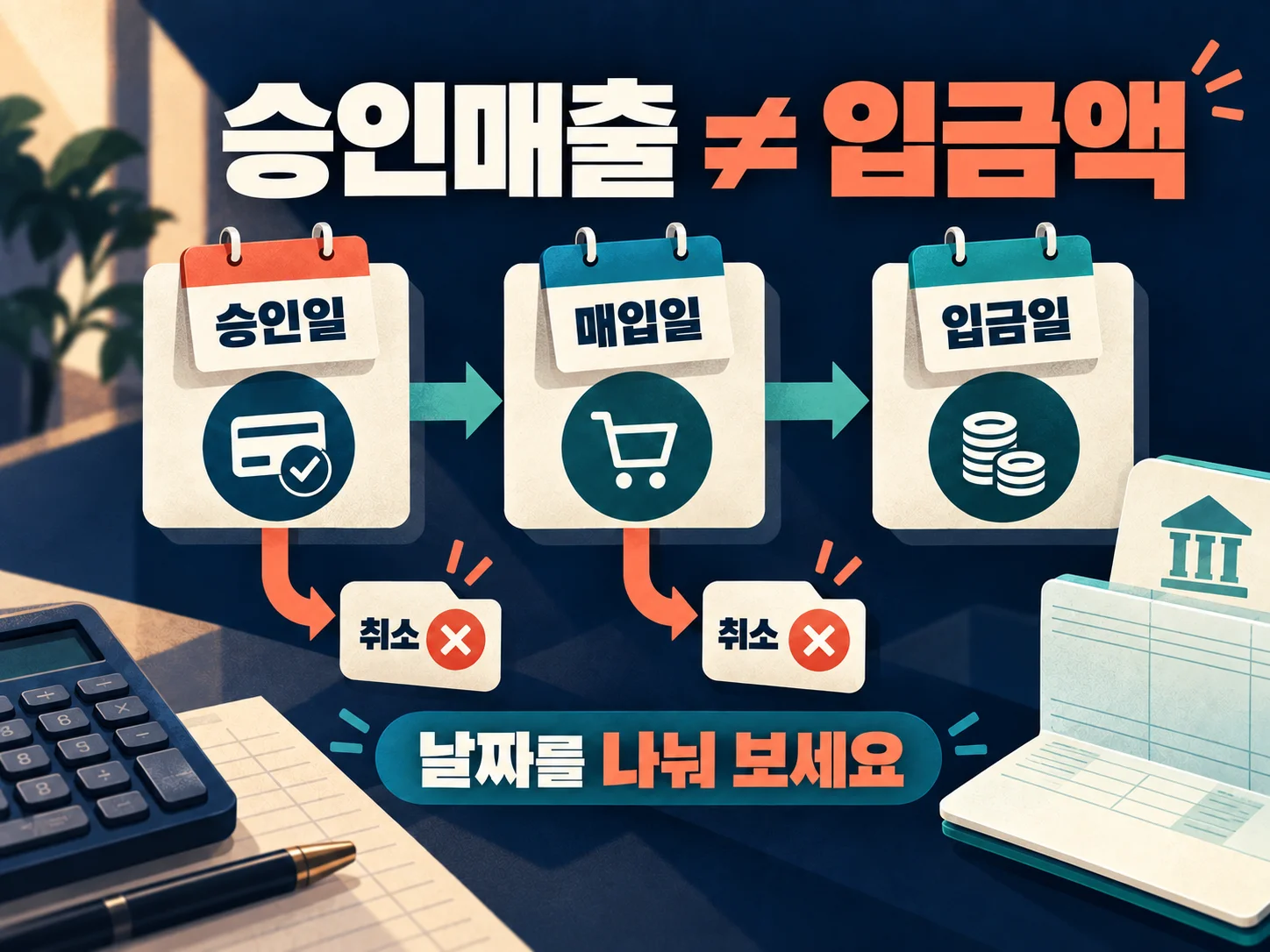 카드 승인매출부터 매입과 입금까지 이어지는 카드매출 정산 흐름