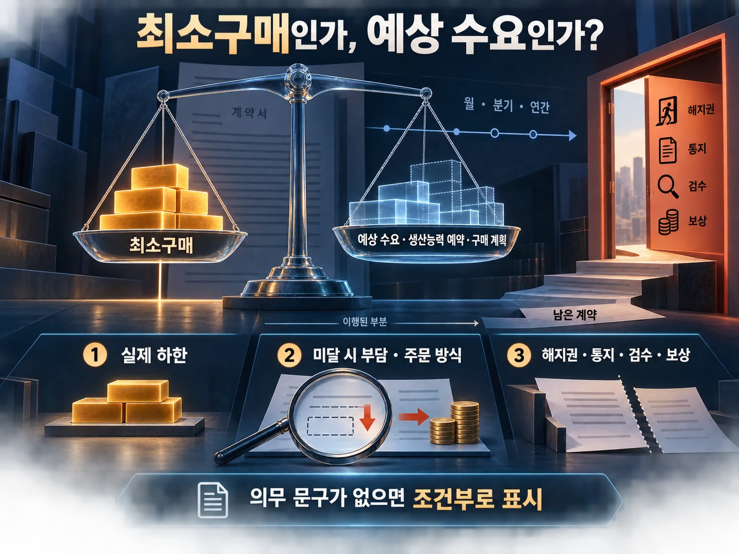 최소구매 의무와 해지조건을 점검하는 AI 대형계약 체크 이미지