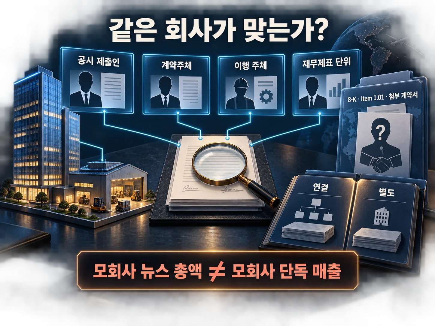 AI 계약의 공시 제출인·계약주체·이행주체를 대조하는 계약주체 확인 이미지