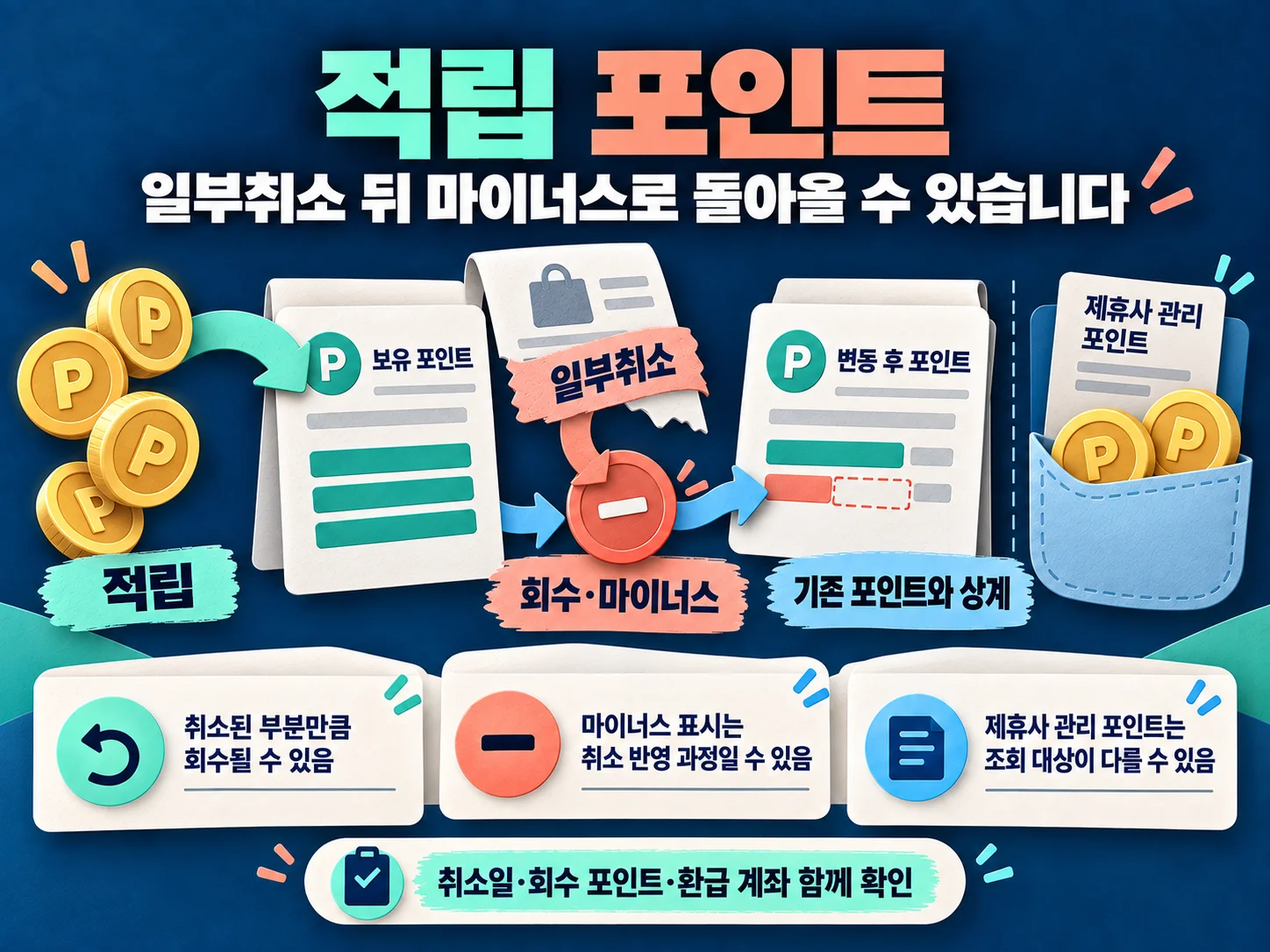 일부취소에 따른 적립 포인트 회수와 마이너스 포인트 상계