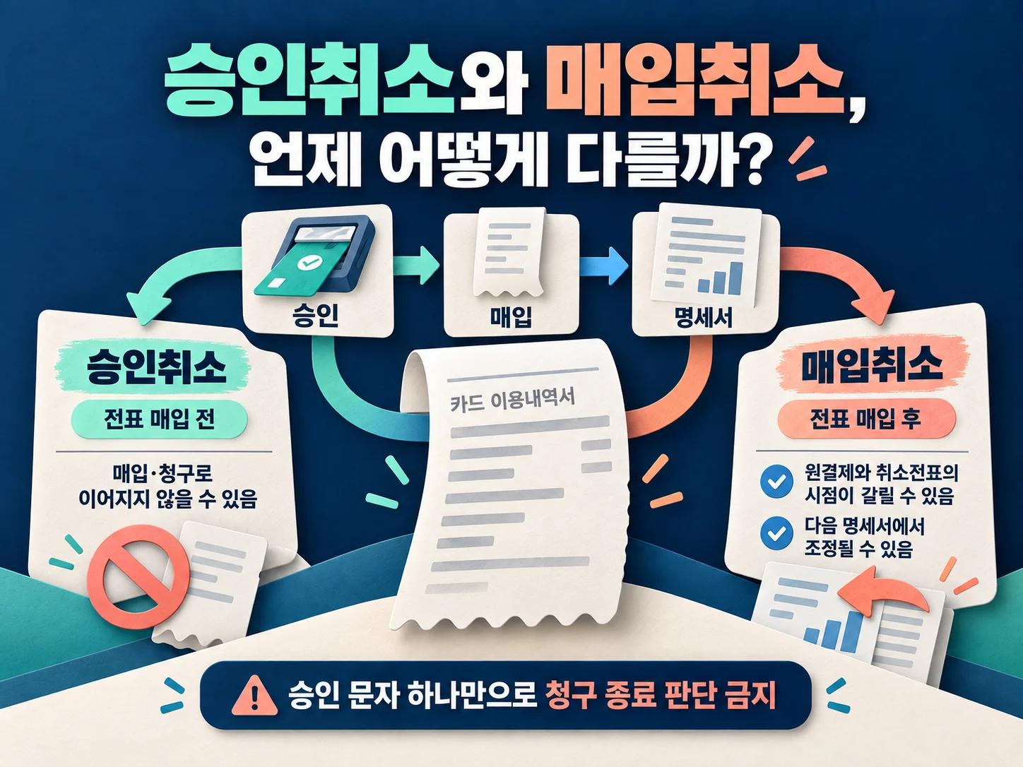 카드 일부취소의 승인취소와 매입취소 청구 시점 비교