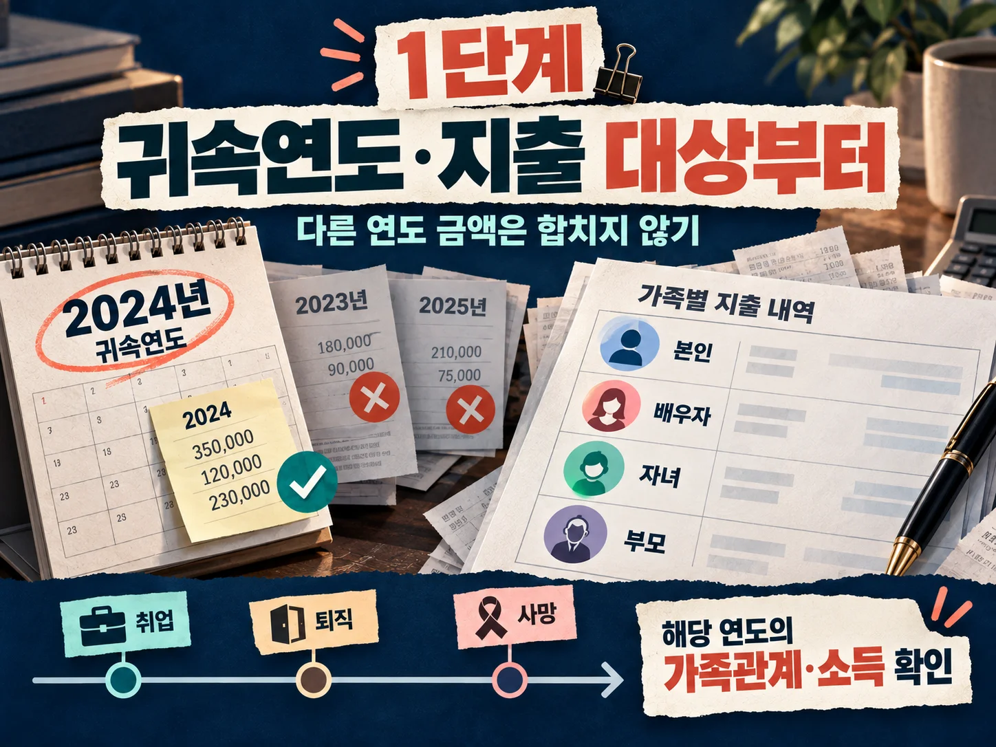 연말정산 귀속연도와 부양가족 지출 대상을 확인하는 점검