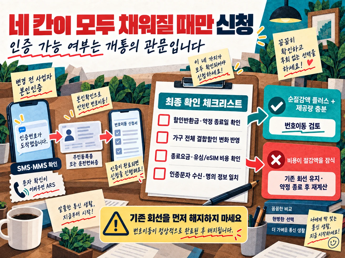 알뜰폰 번호이동 신청 전 인증문자와 순절감액을 확인하는 체크리스트