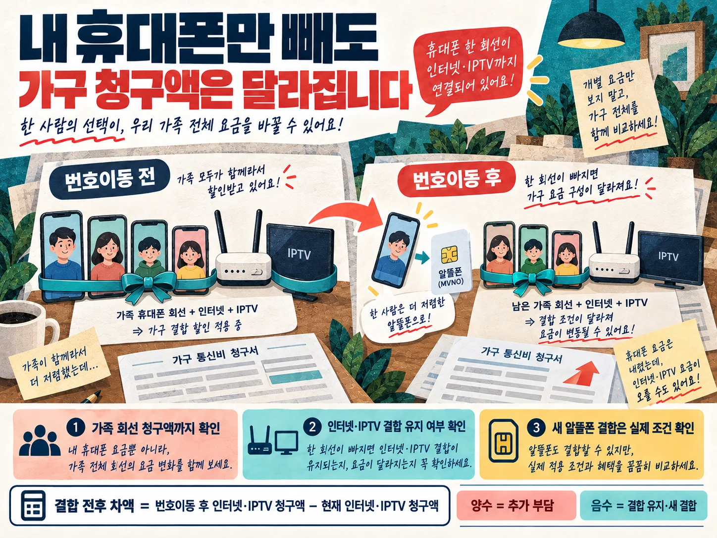 알뜰폰 번호이동 시 가족결합 할인 변동을 계산하는 항목