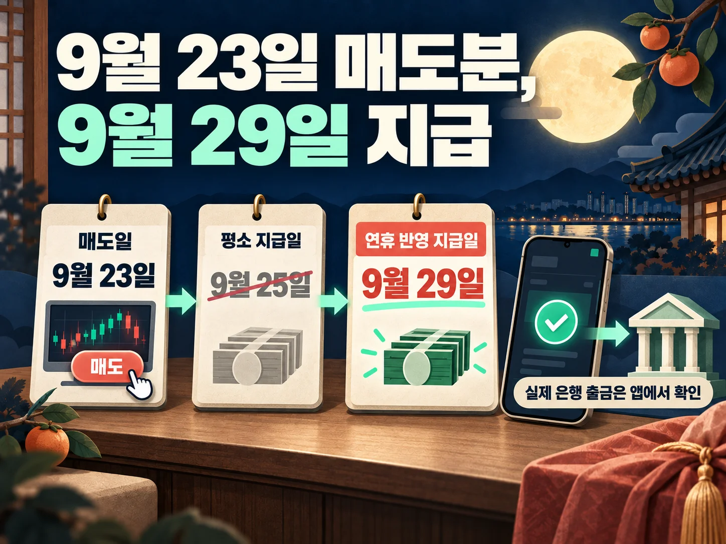 9월 23일 국내주식 매도대금의 추석 연휴 지급일 순연