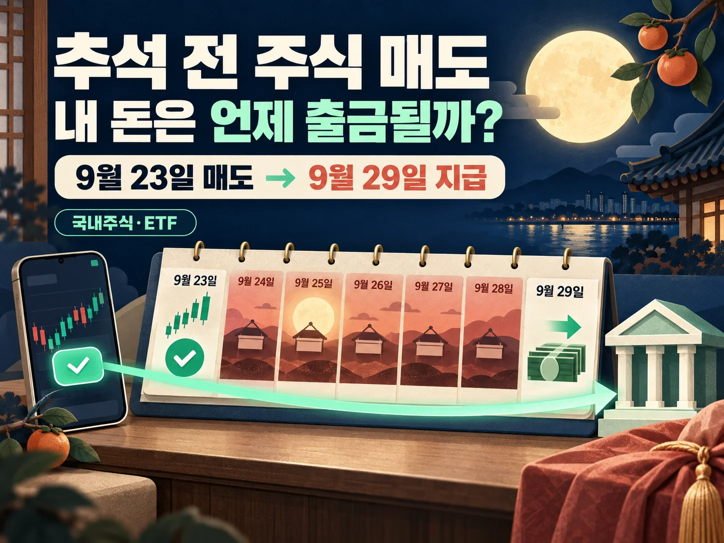 추석 전 국내주식 매도대금 지급일과 출금가능시간 확인