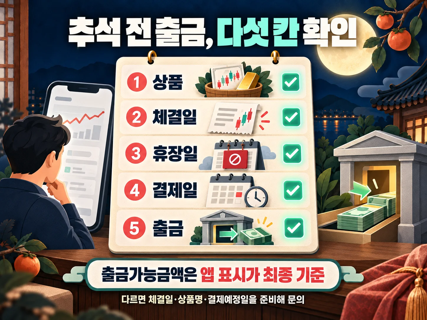 매도대금 출금을 위한 체결일·결제일·이체한도 점검