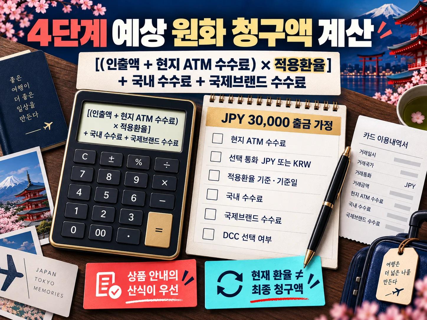 일본 ATM 출금 수수료와 환율 예상 청구액 계산