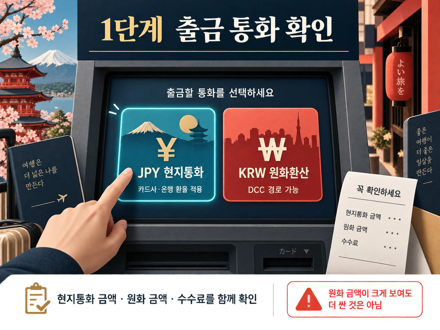 일본 ATM에서 엔화와 원화 DCC 선택 확인